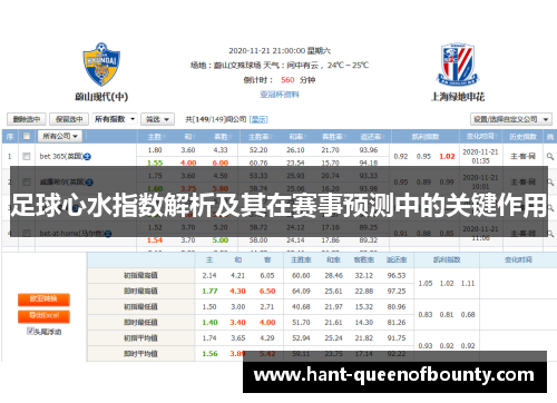 足球心水指数解析及其在赛事预测中的关键作用