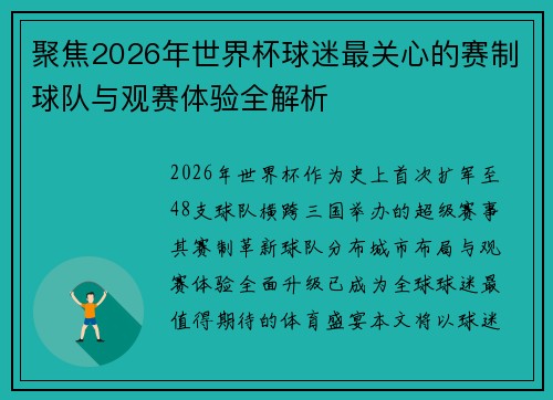 聚焦2026年世界杯球迷最关心的赛制球队与观赛体验全解析
